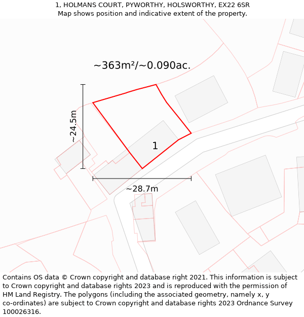 1, HOLMANS COURT, PYWORTHY, HOLSWORTHY, EX22 6SR: Plot and title map