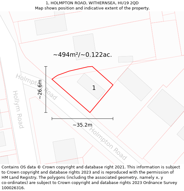 1, HOLMPTON ROAD, WITHERNSEA, HU19 2QD: Plot and title map