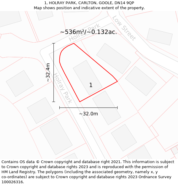 1, HOLRAY PARK, CARLTON, GOOLE, DN14 9QP: Plot and title map