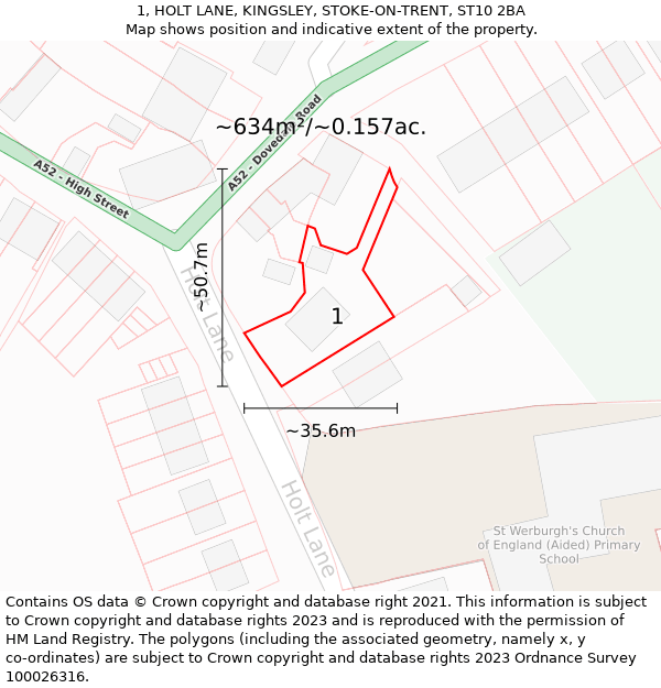 1, HOLT LANE, KINGSLEY, STOKE-ON-TRENT, ST10 2BA: Plot and title map