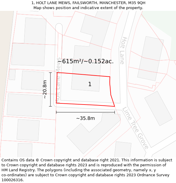 1, HOLT LANE MEWS, FAILSWORTH, MANCHESTER, M35 9QH: Plot and title map