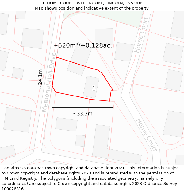 1, HOME COURT, WELLINGORE, LINCOLN, LN5 0DB: Plot and title map