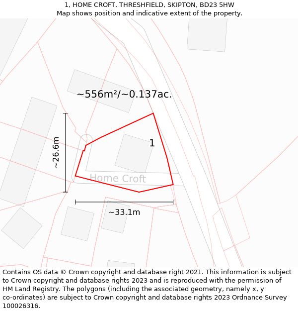 1, HOME CROFT, THRESHFIELD, SKIPTON, BD23 5HW: Plot and title map