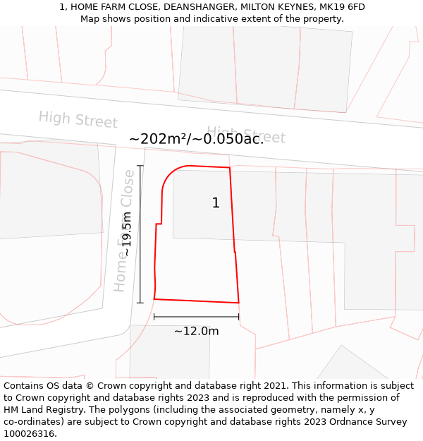 1, HOME FARM CLOSE, DEANSHANGER, MILTON KEYNES, MK19 6FD: Plot and title map