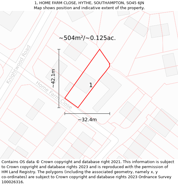 1, HOME FARM CLOSE, HYTHE, SOUTHAMPTON, SO45 6JN: Plot and title map