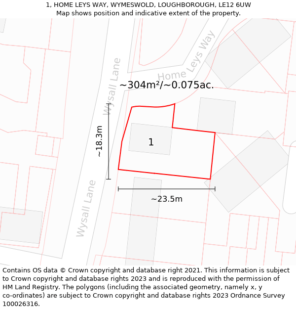 1, HOME LEYS WAY, WYMESWOLD, LOUGHBOROUGH, LE12 6UW: Plot and title map