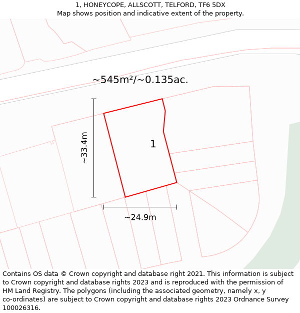 1, HONEYCOPE, ALLSCOTT, TELFORD, TF6 5DX: Plot and title map