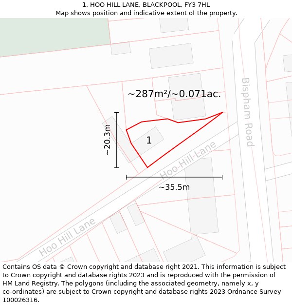 1, HOO HILL LANE, BLACKPOOL, FY3 7HL: Plot and title map