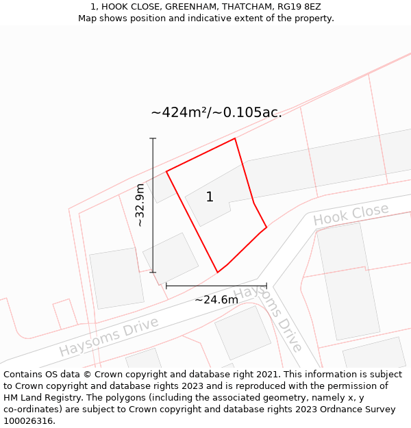 1, HOOK CLOSE, GREENHAM, THATCHAM, RG19 8EZ: Plot and title map