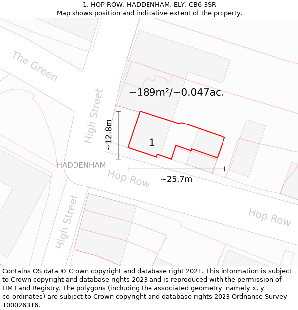 1, HOP ROW, HADDENHAM, ELY, CB6 3SR: Plot and title map