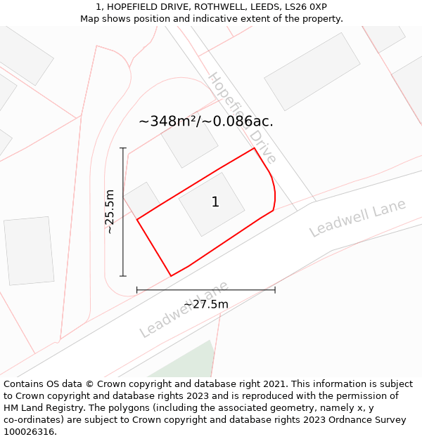 1, HOPEFIELD DRIVE, ROTHWELL, LEEDS, LS26 0XP: Plot and title map