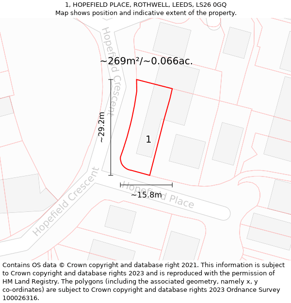1, HOPEFIELD PLACE, ROTHWELL, LEEDS, LS26 0GQ: Plot and title map