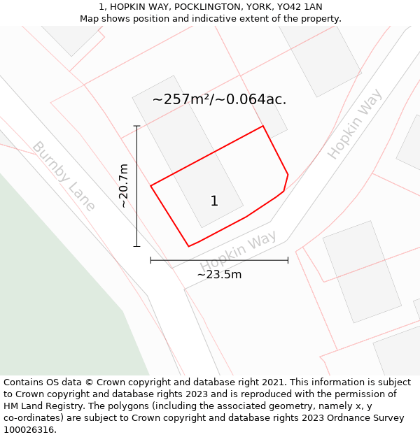 1, HOPKIN WAY, POCKLINGTON, YORK, YO42 1AN: Plot and title map