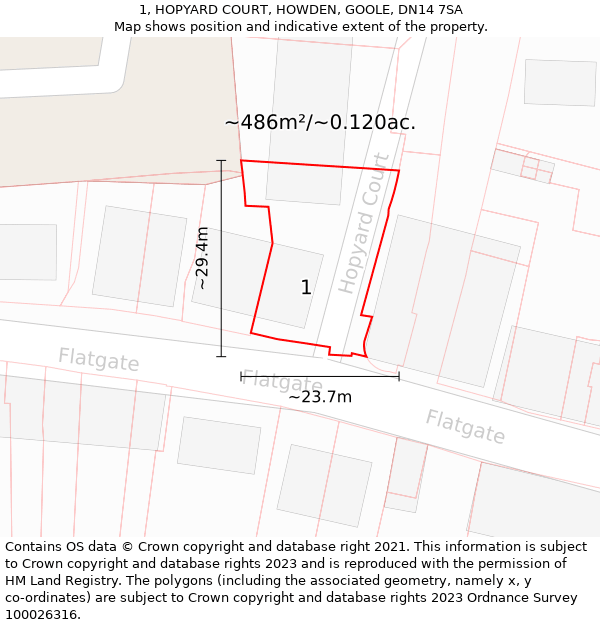 1, HOPYARD COURT, HOWDEN, GOOLE, DN14 7SA: Plot and title map