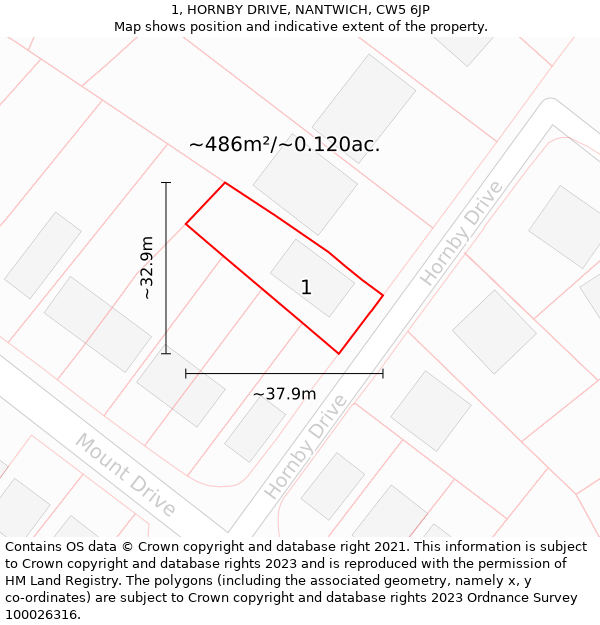 1, HORNBY DRIVE, NANTWICH, CW5 6JP: Plot and title map