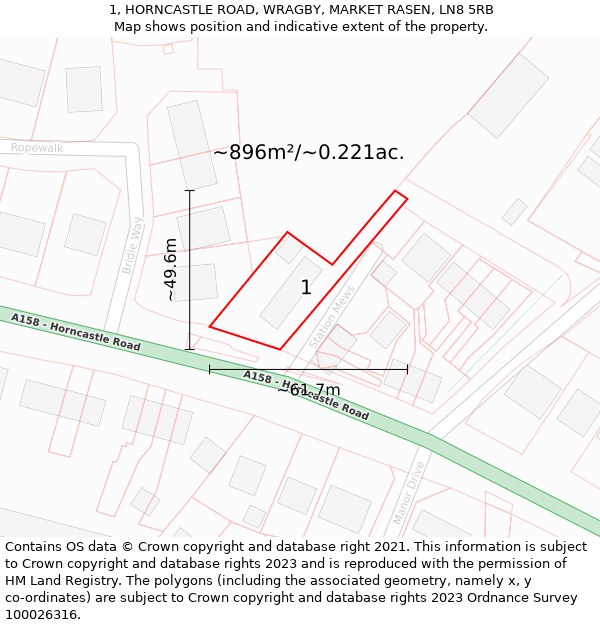 1, HORNCASTLE ROAD, WRAGBY, MARKET RASEN, LN8 5RB: Plot and title map