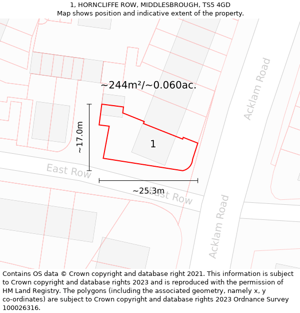 1, HORNCLIFFE ROW, MIDDLESBROUGH, TS5 4GD: Plot and title map