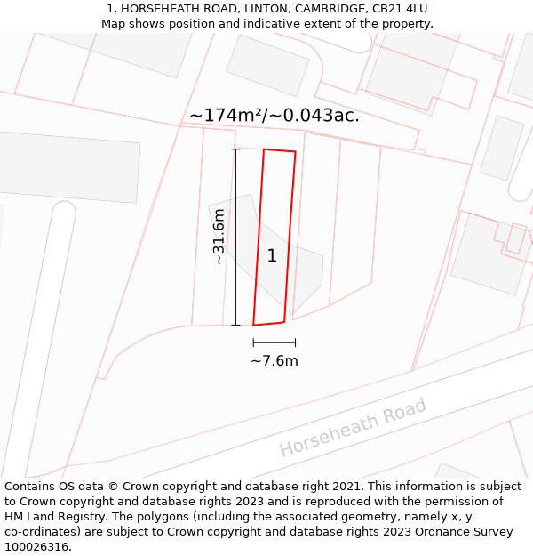 1, HORSEHEATH ROAD, LINTON, CAMBRIDGE, CB21 4LU: Plot and title map