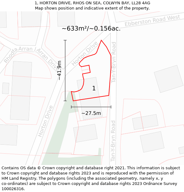 1, HORTON DRIVE, RHOS ON SEA, COLWYN BAY, LL28 4AG: Plot and title map