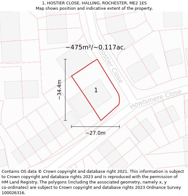 1, HOSTIER CLOSE, HALLING, ROCHESTER, ME2 1ES: Plot and title map