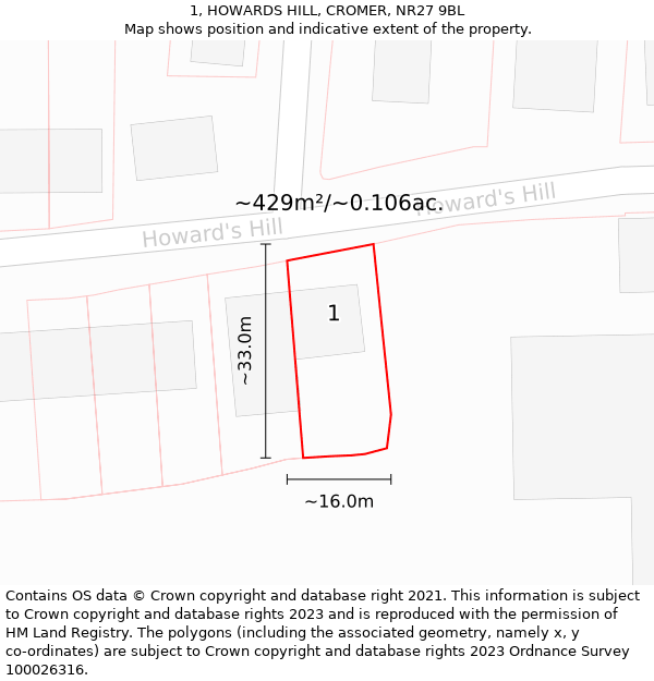 1, HOWARDS HILL, CROMER, NR27 9BL: Plot and title map