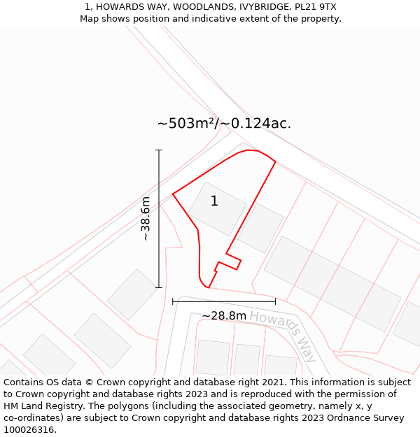 1, HOWARDS WAY, WOODLANDS, IVYBRIDGE, PL21 9TX: Plot and title map