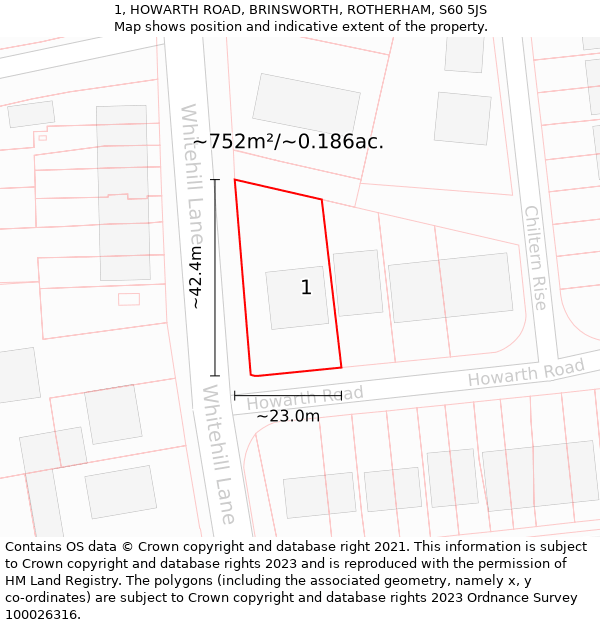 1, HOWARTH ROAD, BRINSWORTH, ROTHERHAM, S60 5JS: Plot and title map