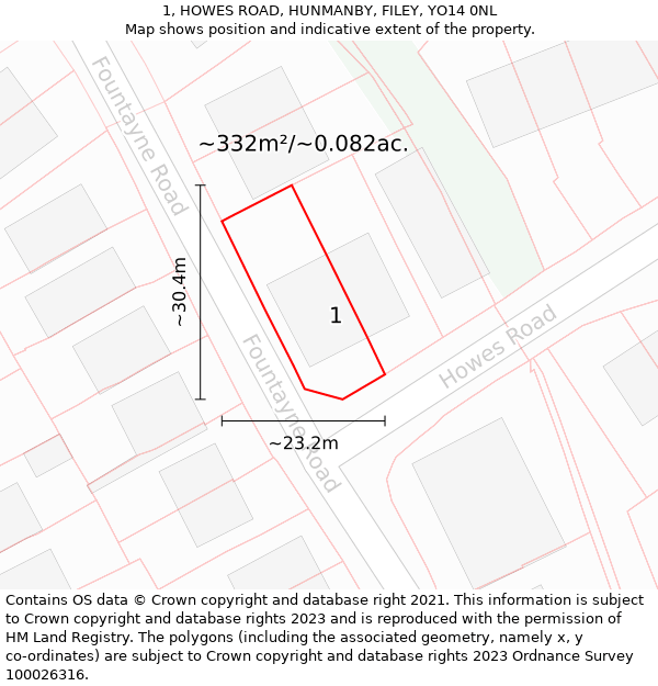 1, HOWES ROAD, HUNMANBY, FILEY, YO14 0NL: Plot and title map