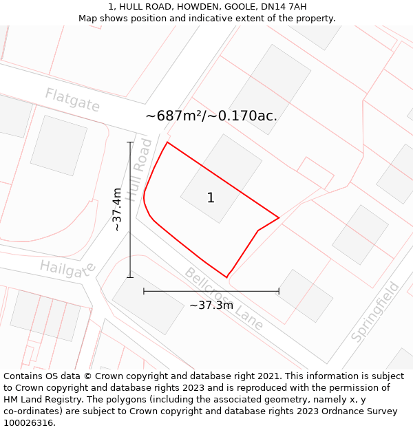 1, HULL ROAD, HOWDEN, GOOLE, DN14 7AH: Plot and title map