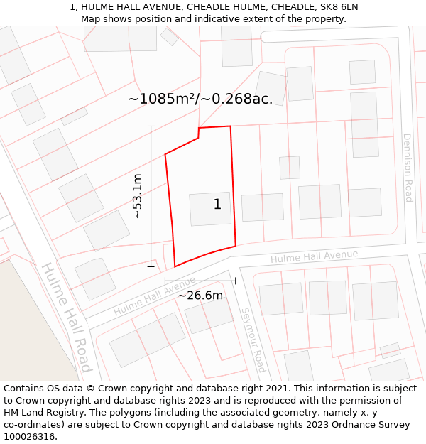 1, HULME HALL AVENUE, CHEADLE HULME, CHEADLE, SK8 6LN: Plot and title map