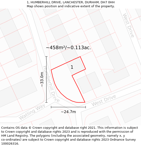 1, HUMBERHILL DRIVE, LANCHESTER, DURHAM, DH7 0HH: Plot and title map