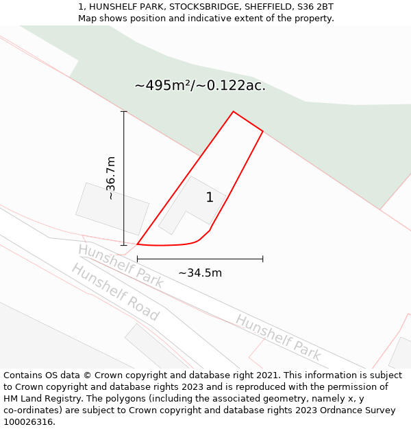 1, HUNSHELF PARK, STOCKSBRIDGE, SHEFFIELD, S36 2BT: Plot and title map