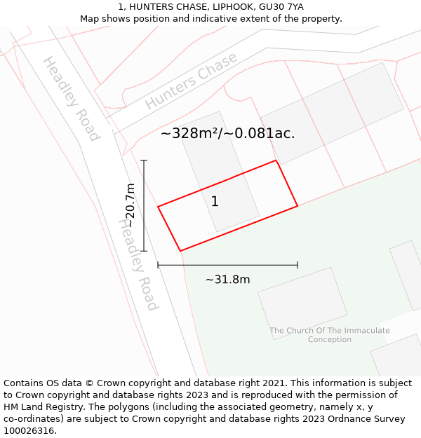 1, HUNTERS CHASE, LIPHOOK, GU30 7YA: Plot and title map