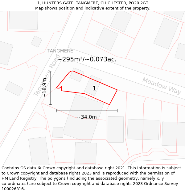 1, HUNTERS GATE, TANGMERE, CHICHESTER, PO20 2GT: Plot and title map