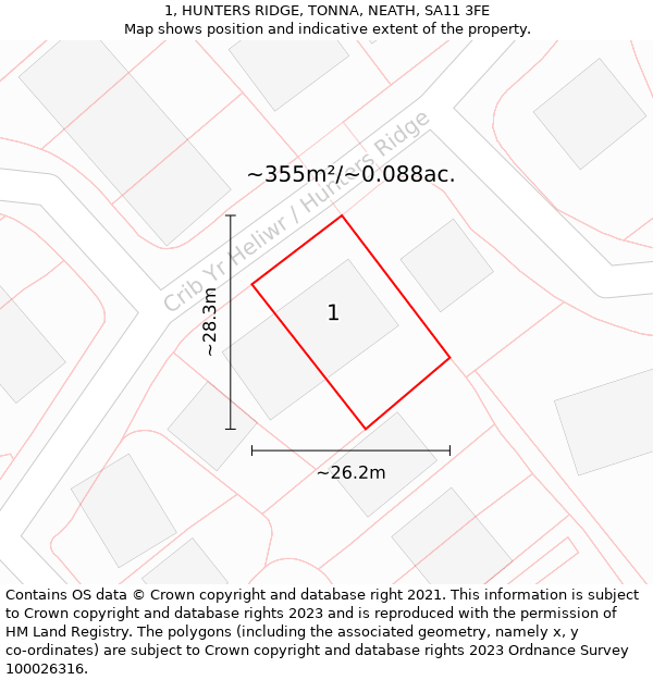 1, HUNTERS RIDGE, TONNA, NEATH, SA11 3FE: Plot and title map