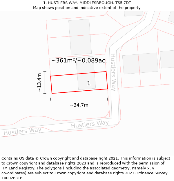 1, HUSTLERS WAY, MIDDLESBROUGH, TS5 7DT: Plot and title map