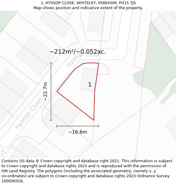 1, HYSSOP CLOSE, WHITELEY, FAREHAM, PO15 7JS: Plot and title map