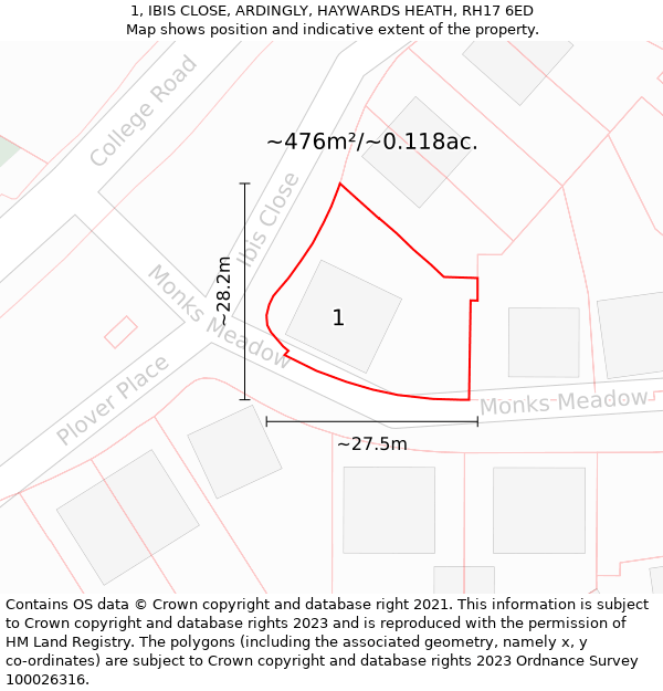 1, IBIS CLOSE, ARDINGLY, HAYWARDS HEATH, RH17 6ED: Plot and title map