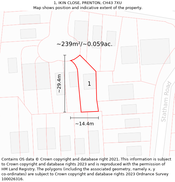 1, IKIN CLOSE, PRENTON, CH43 7XU: Plot and title map