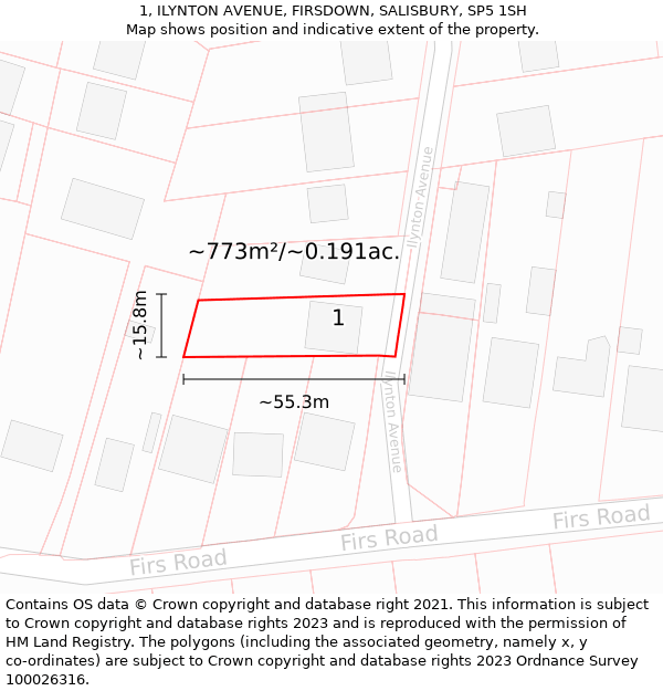 1, ILYNTON AVENUE, FIRSDOWN, SALISBURY, SP5 1SH: Plot and title map