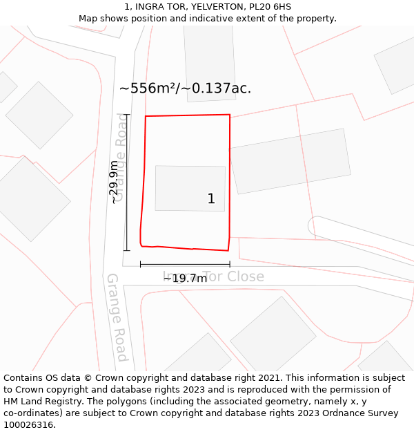 1, INGRA TOR, YELVERTON, PL20 6HS: Plot and title map