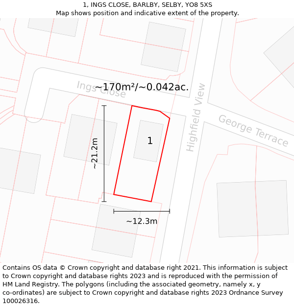 1, INGS CLOSE, BARLBY, SELBY, YO8 5XS: Plot and title map