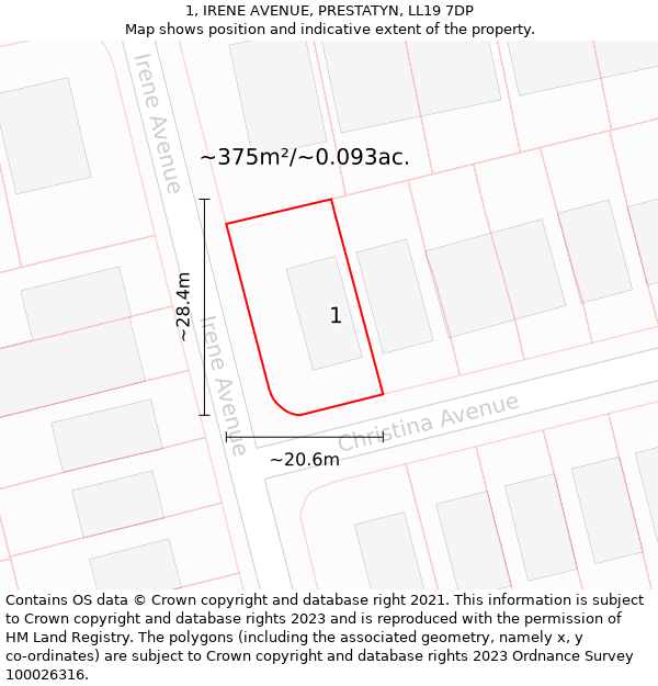 1, IRENE AVENUE, PRESTATYN, LL19 7DP: Plot and title map