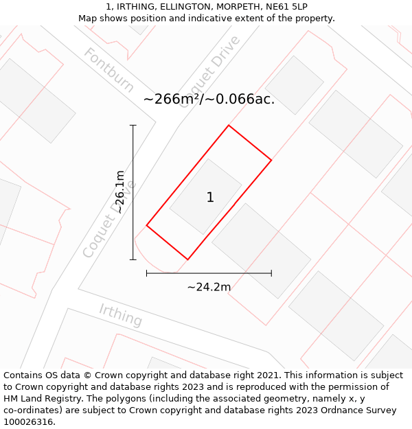 1, IRTHING, ELLINGTON, MORPETH, NE61 5LP: Plot and title map