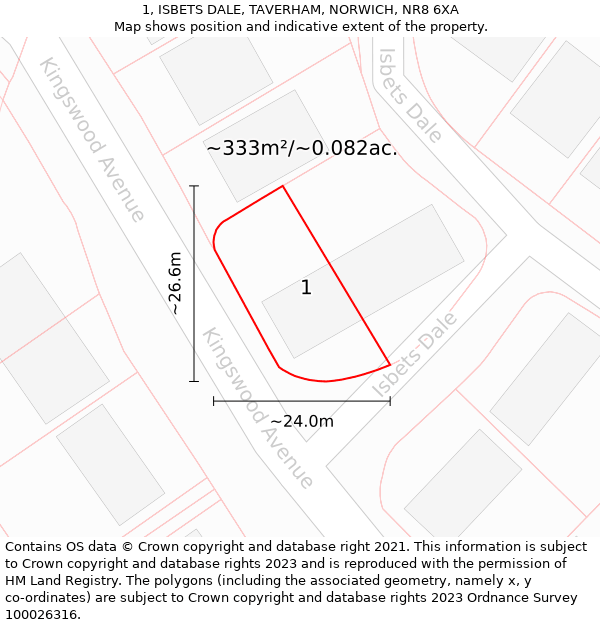 1, ISBETS DALE, TAVERHAM, NORWICH, NR8 6XA: Plot and title map