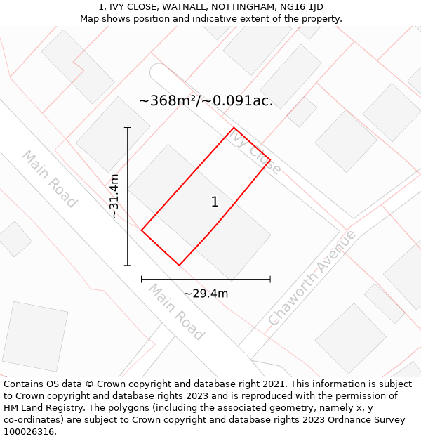 1, IVY CLOSE, WATNALL, NOTTINGHAM, NG16 1JD: Plot and title map