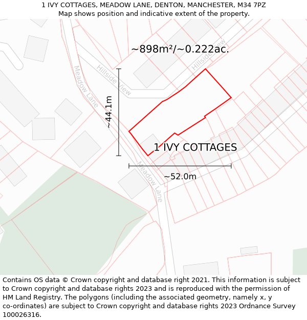 1 IVY COTTAGES, MEADOW LANE, DENTON, MANCHESTER, M34 7PZ: Plot and title map