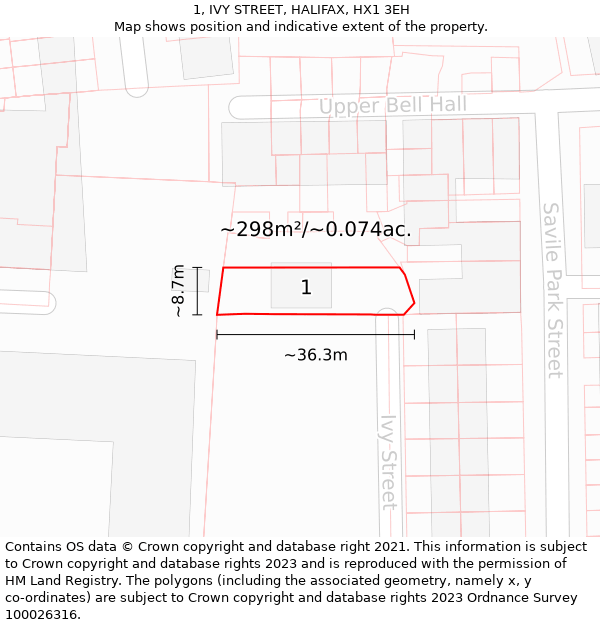 1, IVY STREET, HALIFAX, HX1 3EH: Plot and title map