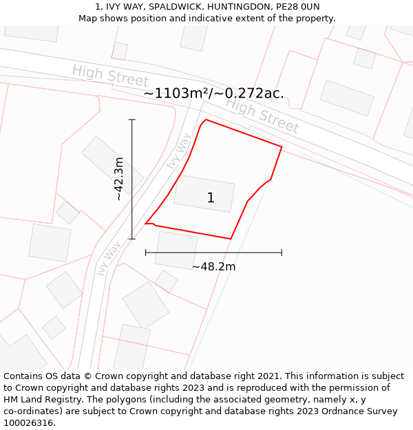 1, IVY WAY, SPALDWICK, HUNTINGDON, PE28 0UN: Plot and title map