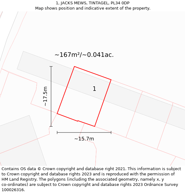 1, JACKS MEWS, TINTAGEL, PL34 0DP: Plot and title map